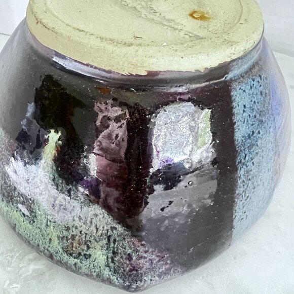 Artisan Signed Studio Pottery Bowl Altered Wheel Thrown Multicolor Drip Glaze A - Picture 10 of 11